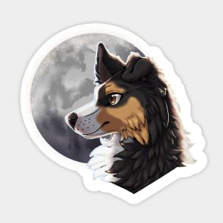 Tricolor Black Border Collie with Night Sky Full Moon Sticker